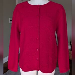 Vintage Tabi Women’s Red Wool Cardigan Cottagecore Sweater Embroidered Size S